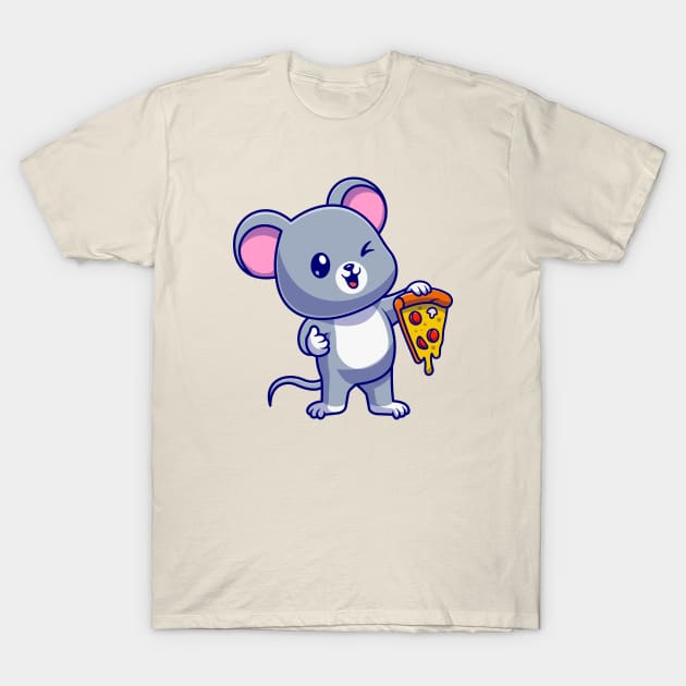 Cute Mouse Holding Pizza Cartoon T-Shirt by Catalyst Labs